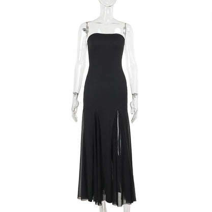 Slim Fit Mesh Tube Dress Elegant Black