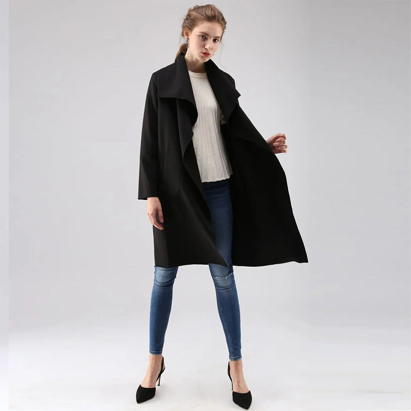 Longline Open Front Cardigan with Draped Lapel