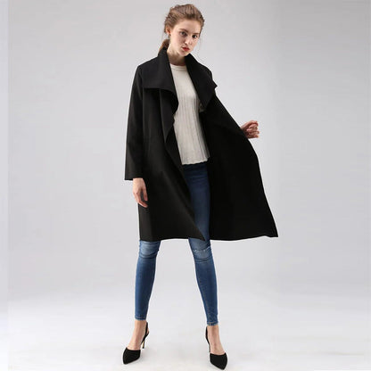 Longline Open Front Cardigan with Draped Lapel