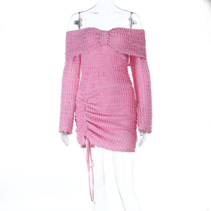 Textured Bodycon Mini Dress with Off-the-Shoulder Neckline