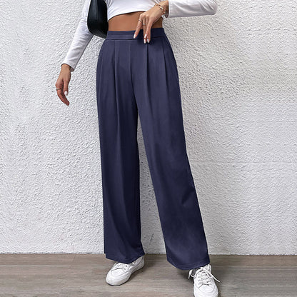 Wide-Leg Ribbed Pants with Pleated Front