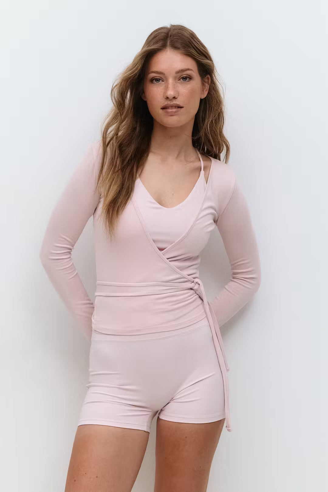 Slim Fit Wrap Top with V-Neck and Raglan Sleeves