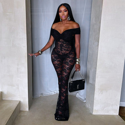 Lace Cut Out Sleeveless High Waist Jumpsuit Black
