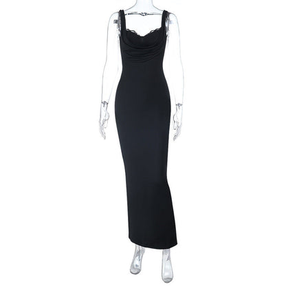 Bodycon Maxi Dress with Lace-Trimmed Cowl Neck