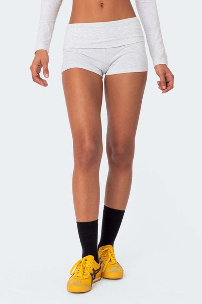 Mid-Rise Bodycon Hot Pants with Wide Ribbed Waistband