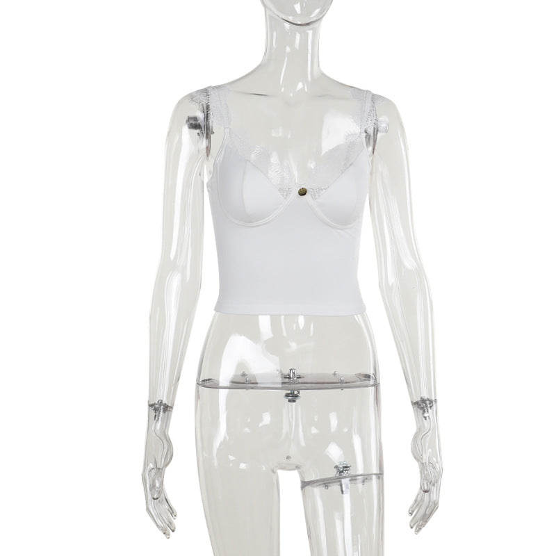 Slim Fit Camisole with Eyelash Lace Trim and Bustier Detail