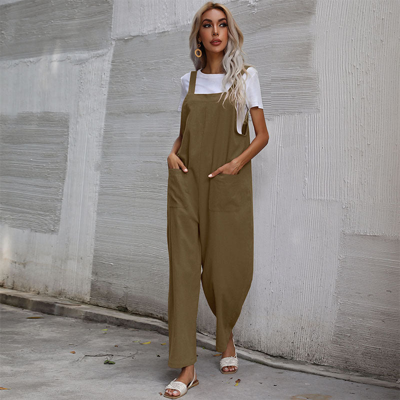 Loose Fit Cotton Linen Suspender Jumpsuit