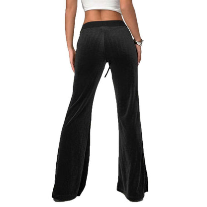 Wide-Leg Velvet Pants with Drawstring and Front Pockets