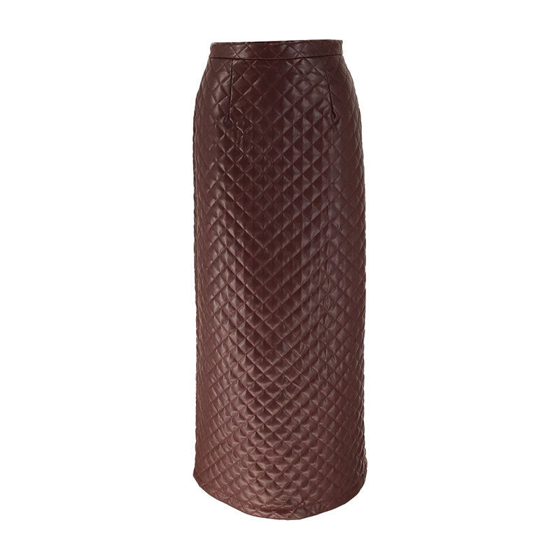 Quilted Faux Leather Maxi Skirt with Side Split