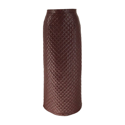 Quilted Faux Leather Maxi Skirt with Side Split
