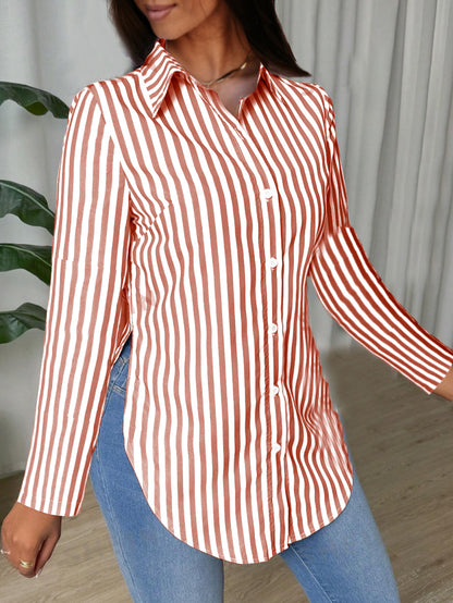 Striped Shirt with Long Sleeves and Curved Hem