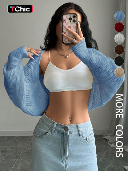 Loose-Fit Knit Shrug Cardigan with Long Sleeves