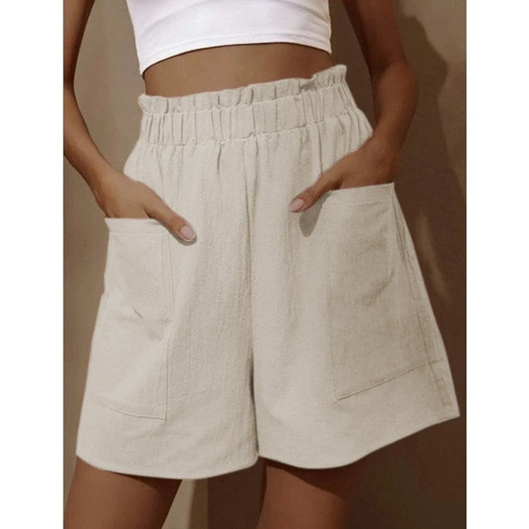 Wide-Leg High-Waist Shorts with Large Patch Pockets