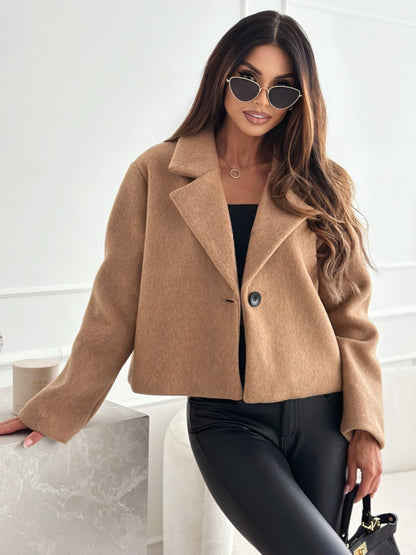 Cropped Blazer Jacket with Notched Lapel and Button Closure