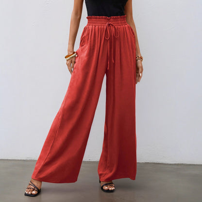Wide-Leg Pants with Drawstring Paperbag Waist