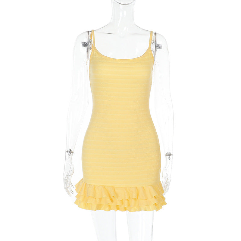 Bodycon Mini Dress with Ruffle Hem and Spaghetti Straps