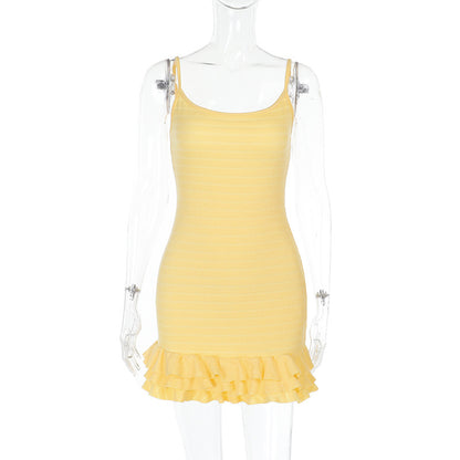 Bodycon Mini Dress with Ruffle Hem and Spaghetti Straps