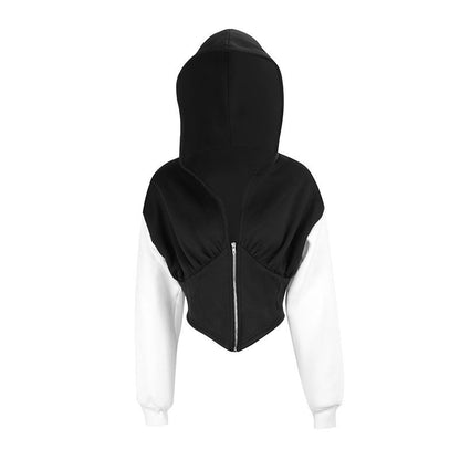 Color-Block Cropped Hoodie with Corset-Style Zipper