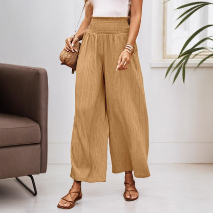 Textured Wide-Leg Trousers with Smocked High Waist