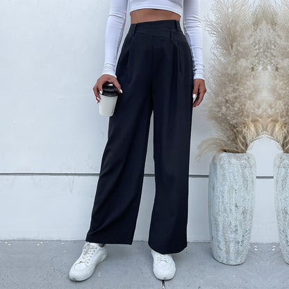 Wide-Leg Pleated Trousers with Overlap Waist