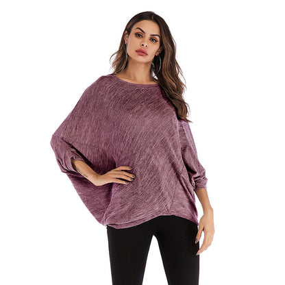 Loose Knit Top with Batwing Sleeves and Crewneck