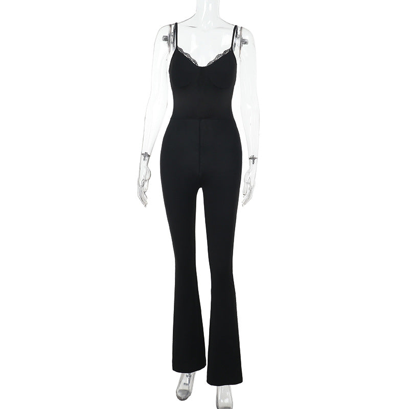 Bodycon Jumpsuit with Lace-Trim Bustier and High Waist