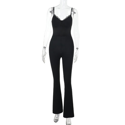 Bodycon Jumpsuit with Lace-Trim Bustier and High Waist