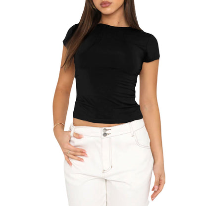 Slim Fit Long Sleeve Crewneck Top in Solid Colors