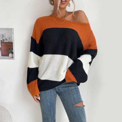 Oversized Color-Block Knit Pullover with Crewneck