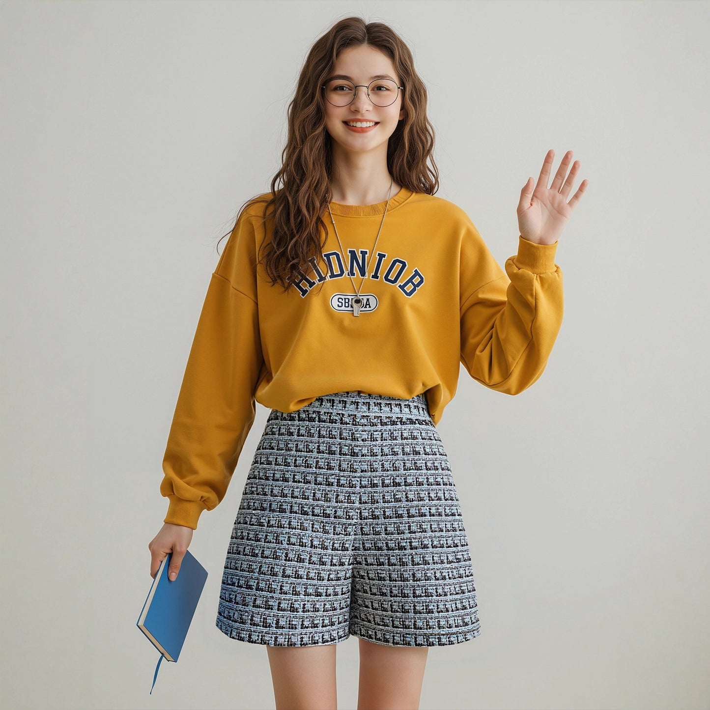 Tweed Shorts with High Waist and Side Zipper