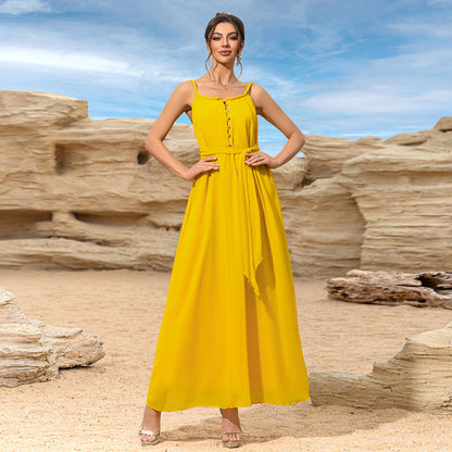 Maxi Dress with Spaghetti Straps and High Tie Waist