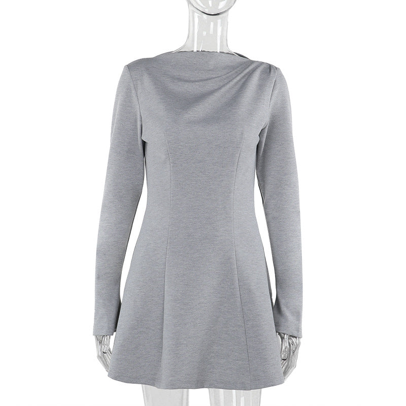 Fit-and-Flare Mini Dress with Long Sleeves and Boat Neck