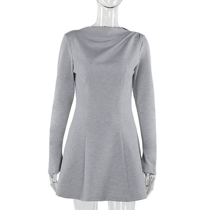 Fit-and-Flare Mini Dress with Long Sleeves and Boat Neck
