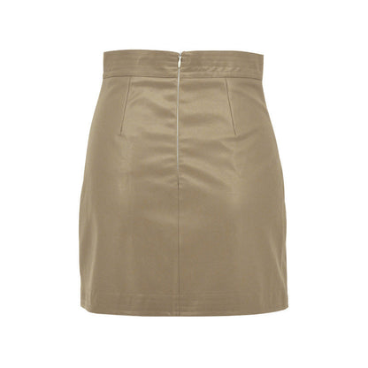 A-Line PU Short Skirt with High-Waist and Slit