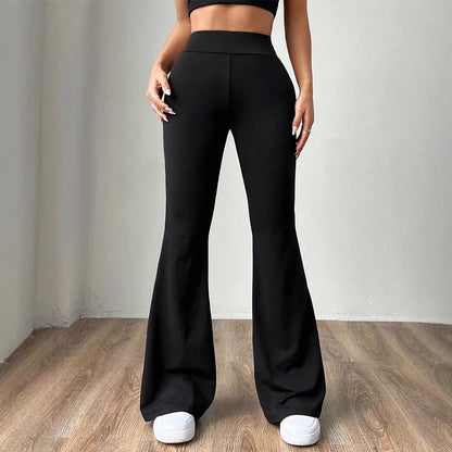 High-Waist Slightly Flared Pants in Solid Black