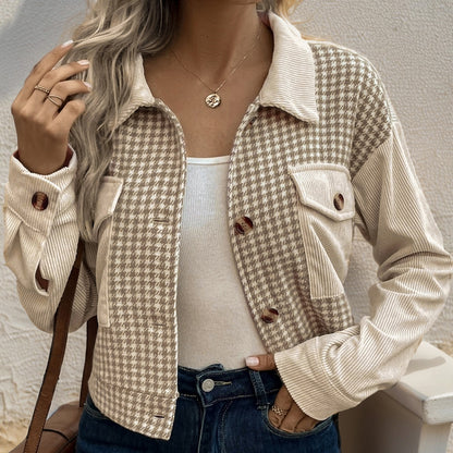 Cropped Houndstooth Jacket with Corduroy Patchwork