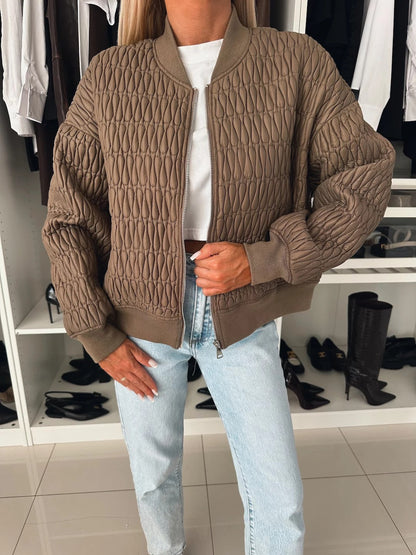 Padded Quilted Bomber Jacket with Ribbed Trim