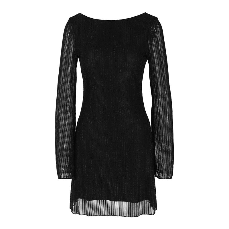 Sequined Bodycon Mini Dress with Long Sleeves and Round Neck