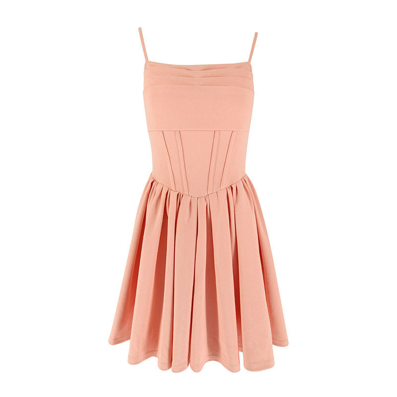 Corset-Style Fit and Flare Mini Dress with Pleated Skirt