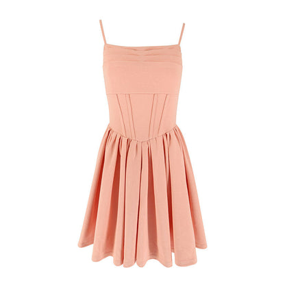 Corset-Style Fit and Flare Mini Dress with Pleated Skirt