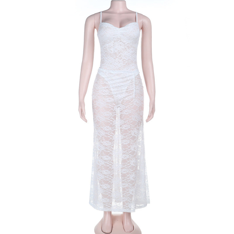 Sheer Lace Bodycon Maxi Dress with Sweetheart Neckline