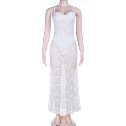Sheer Lace Bodycon Maxi Dress with Sweetheart Neckline