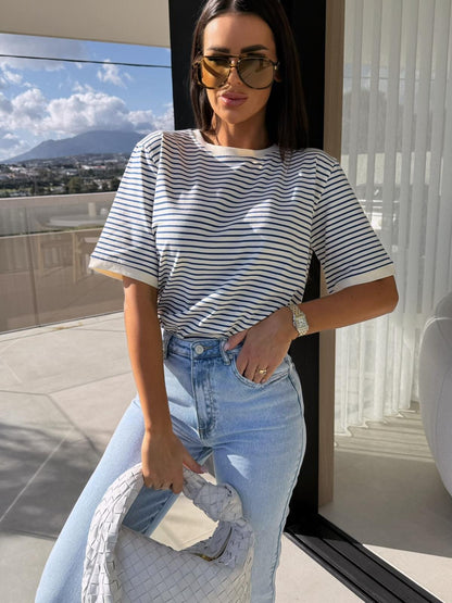 Loose Striped T-Shirt with Round Neck