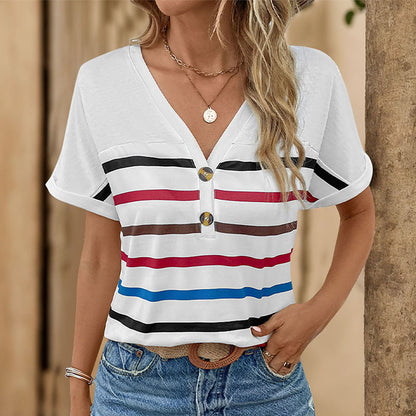 Striped Henley T-Shirt with Raglan Sleeves