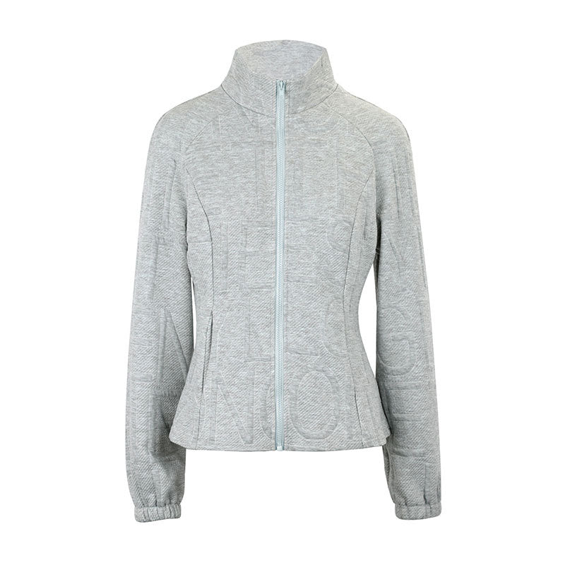 Slim Fit Letter Embossed Zip-Up Jacket with Lapel Collar