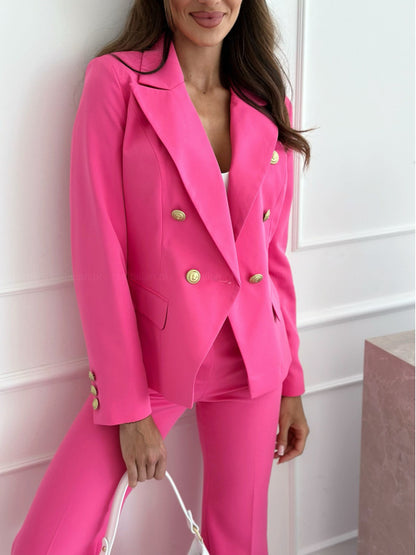Long Sleeve Double-Breasted Blazer with Gold Buttons