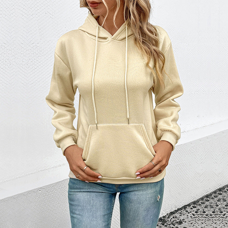 Loose Fit Solid Hoodie with Long Sleeves and Kangaroo Pocket