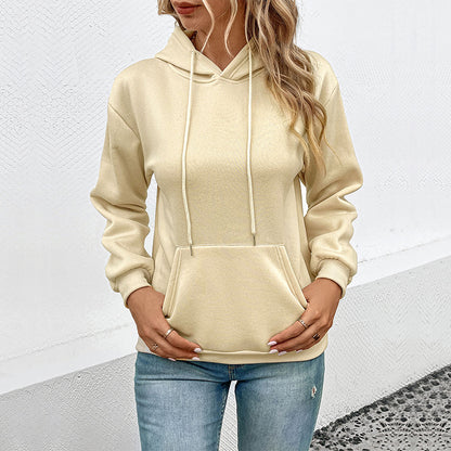Loose Fit Solid Hoodie with Long Sleeves and Kangaroo Pocket