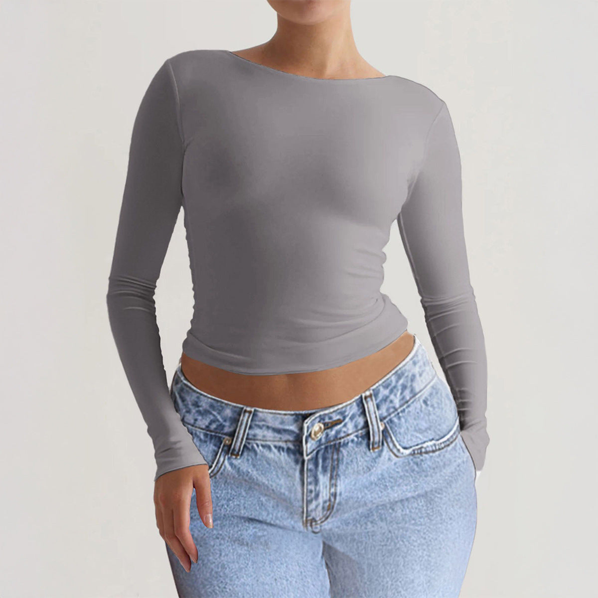 Bodycon Long Sleeve Knit Top with Square Back