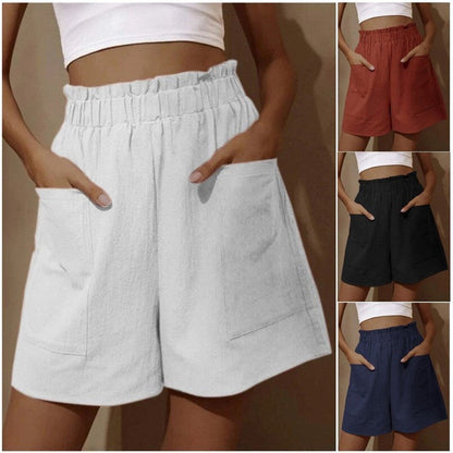 Wide-Leg High-Waist Shorts with Large Patch Pockets